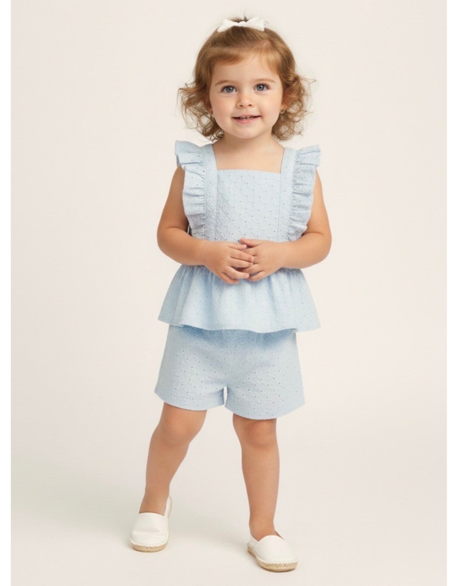MAKEMAKE Organics MM Organics- Light Blue Eyelet Flutter Top & Short Set