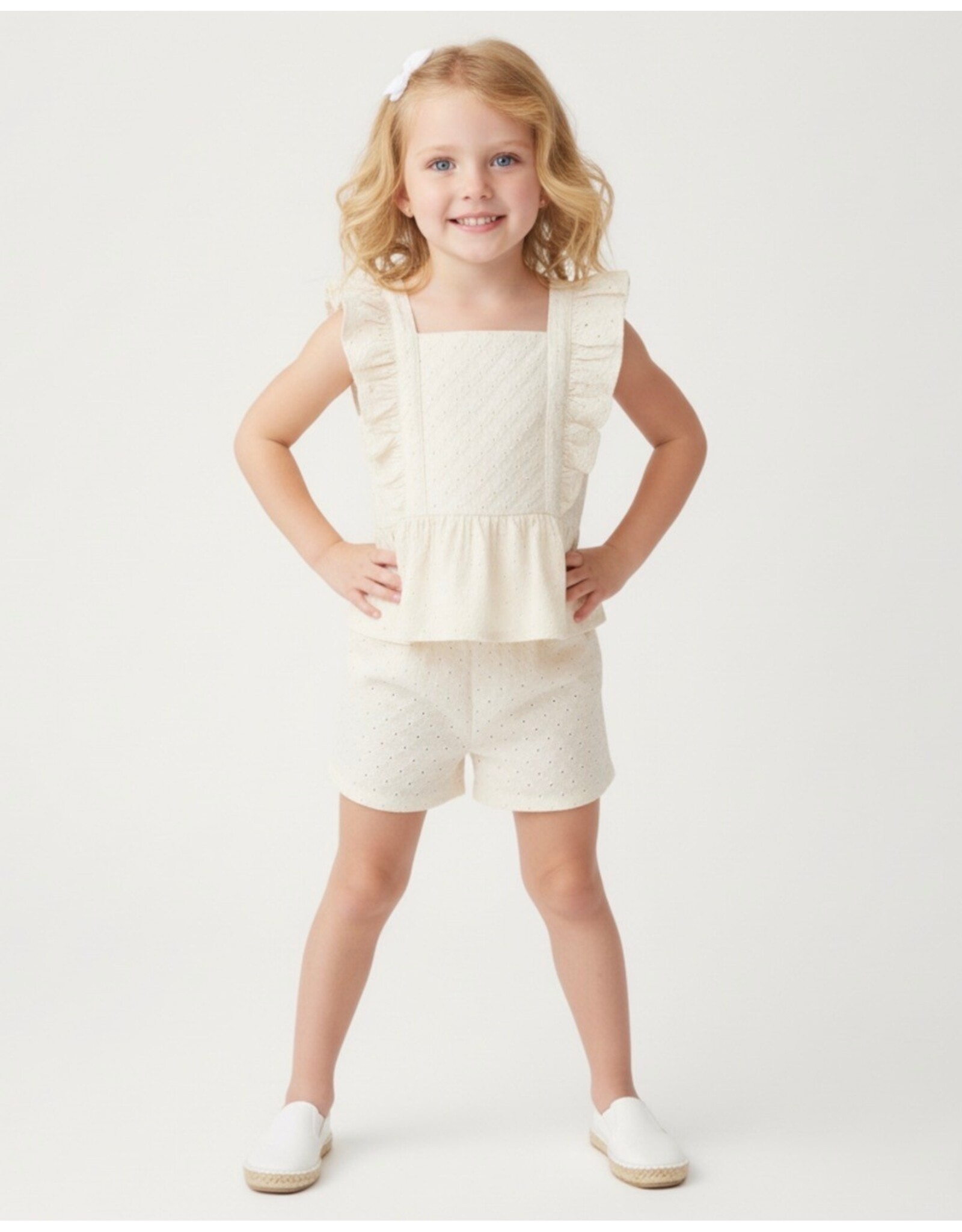 MAKEMAKE Organics MM Organics- Ivory Eyelet Flutter Top & Short Set
