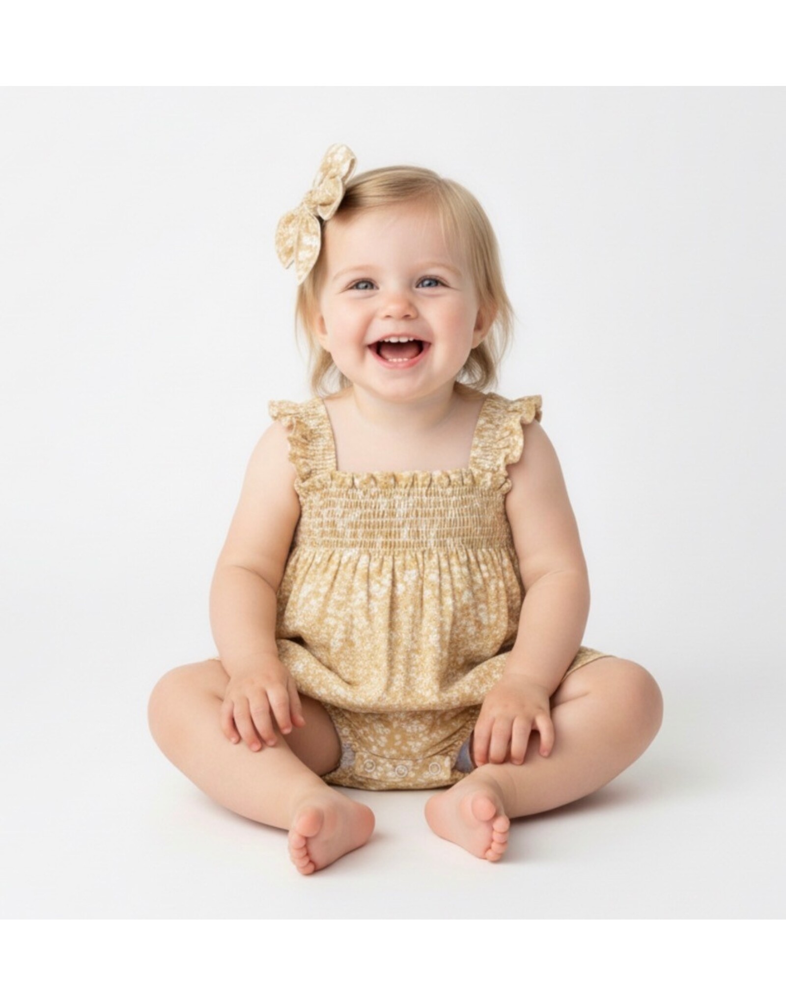 MAKEMAKE Organics MM Organics- Yellow Blossom Ruffle Sleeve Bubble Romper