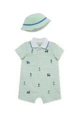 Little Me Little Me- Polo Golf Romper & Hat