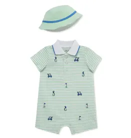 Little Me Little Me- Polo Golf Romper & Hat