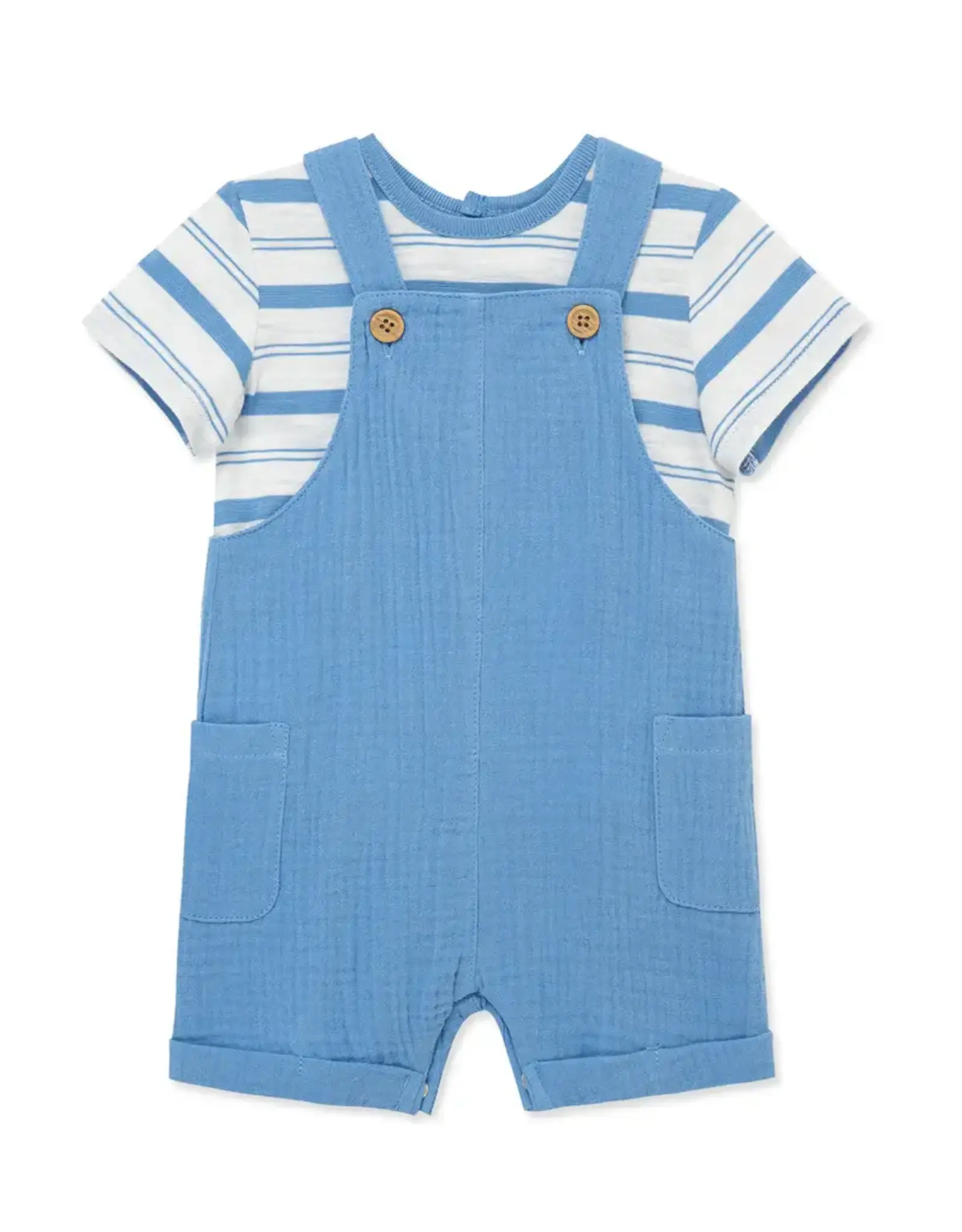 Little Me Little Me- Blue Guaze Shortall Set
