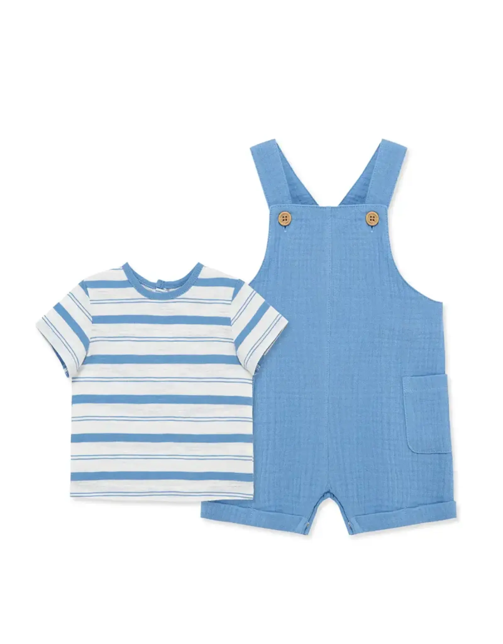 Little Me Little Me- Blue Guaze Shortall Set