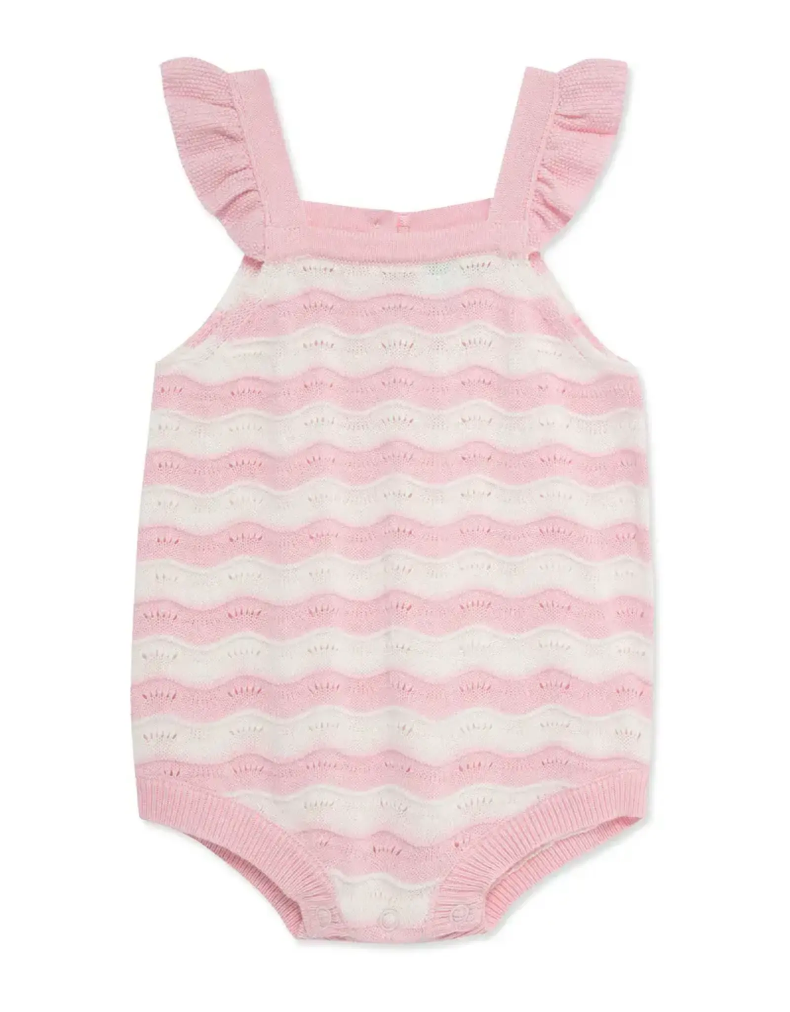 Little Me Little Me- Pink Curvey Stripe Pointelle Bubble