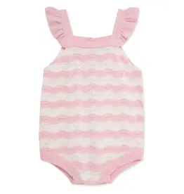 Little Me Little Me- Pink Curvey Stripe Pointelle Bubble