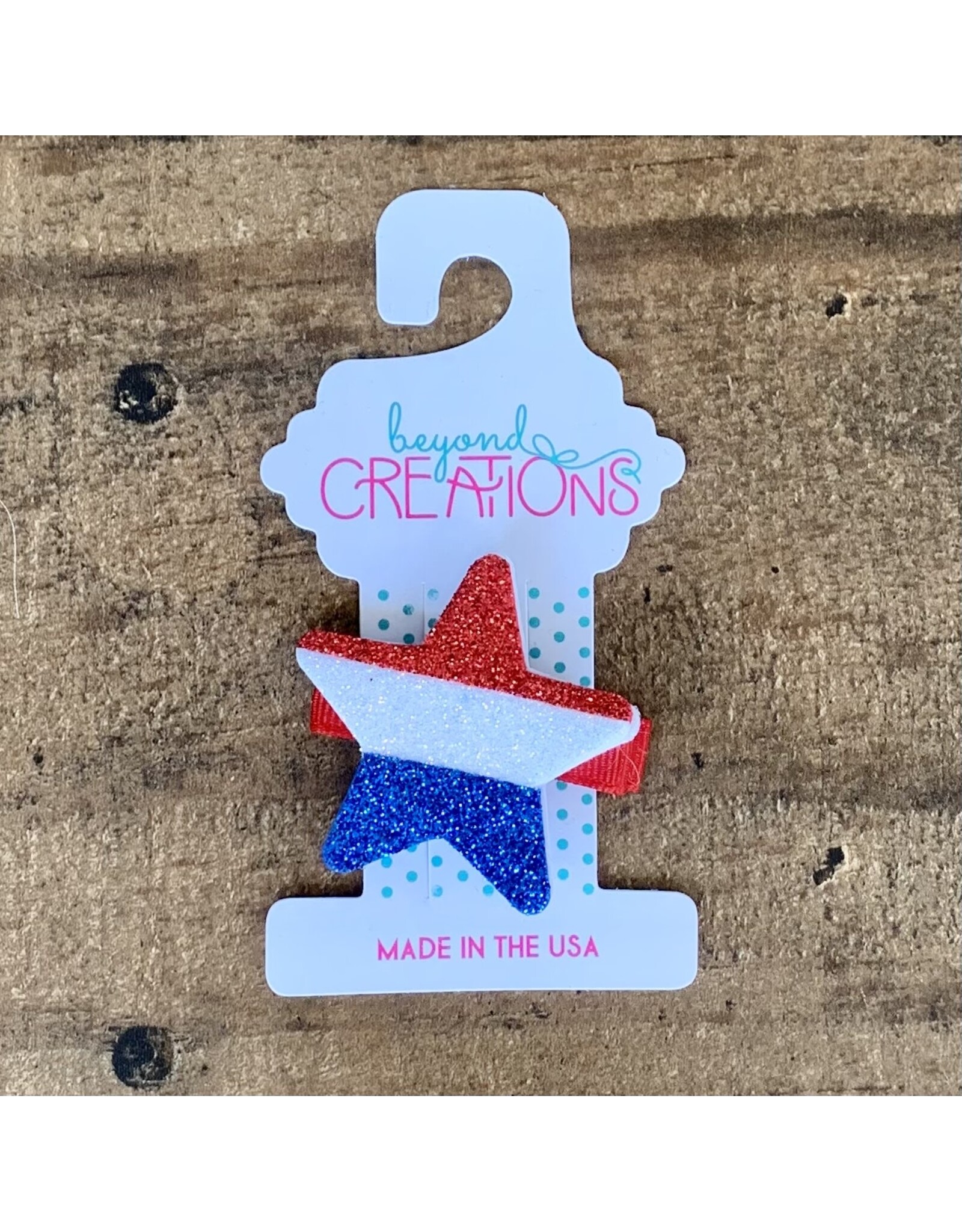 Beyond Creations Beyond Creations- Glitter Red, Wht & Blue Star Pinch Clip
