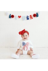 Sweet Wink- Patriotic Sequin Bow Patch S/S Romper