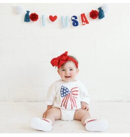 Sweet Wink- Patriotic Sequin Bow Patch S/S Romper
