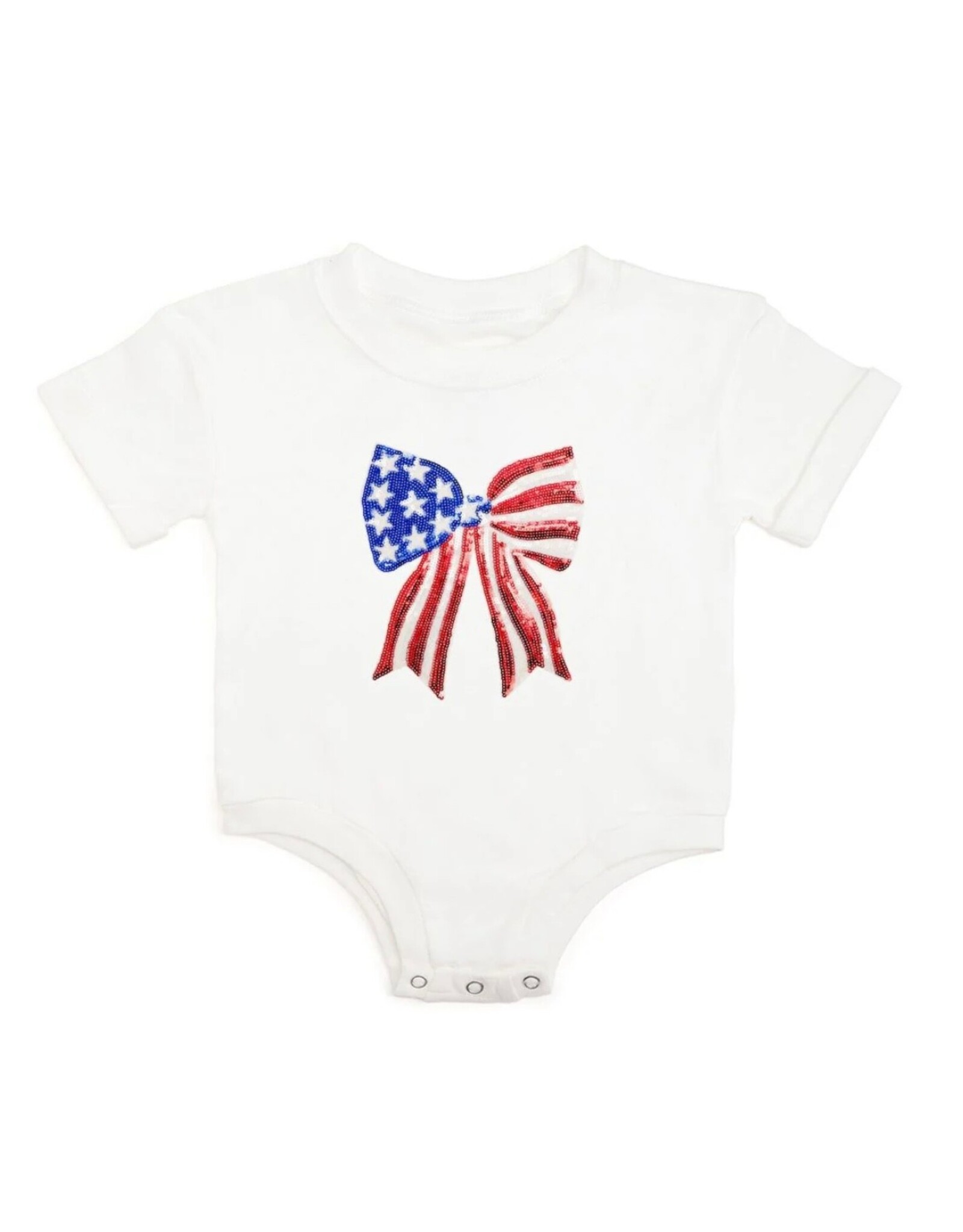 Sweet Wink Sweet Wink- Patriotic Sequin Bow Patch S/S Romper