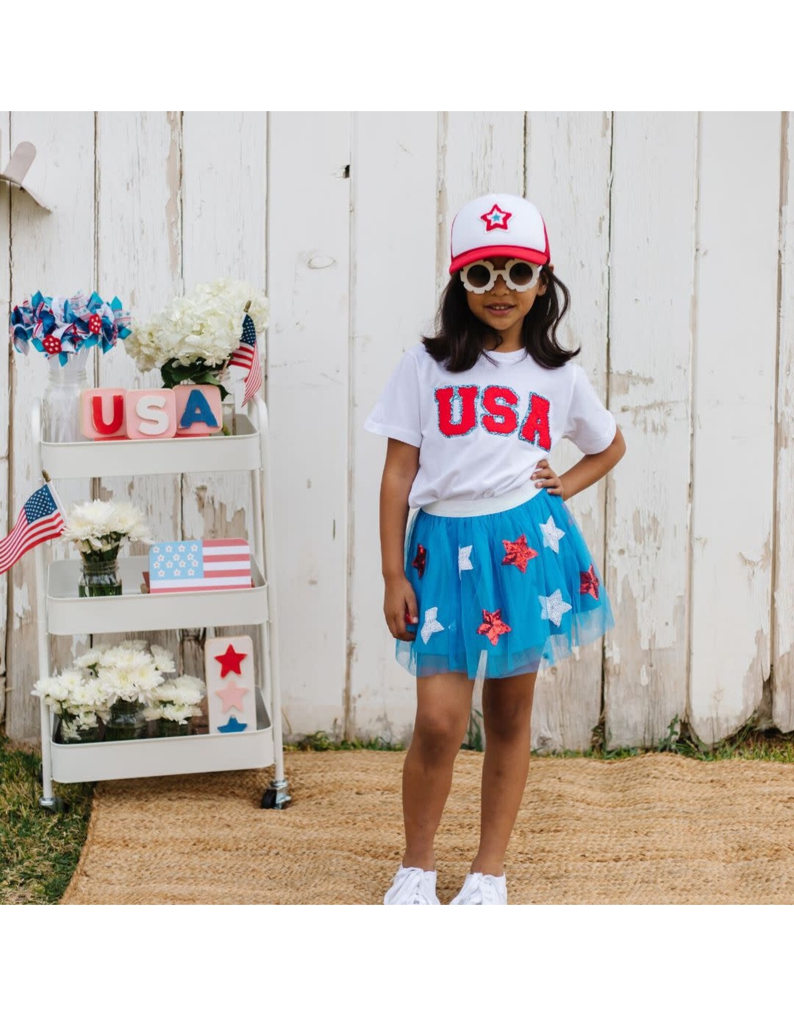 Sweet Wink- USA Red Patch White TShirt