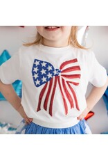 Sweet Wink- Patriotic Sequin Bow Patch S/S Shirt White