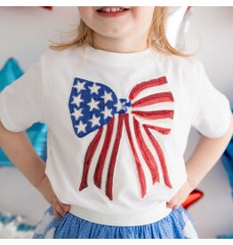 Sweet Wink- Patriotic Sequin Bow Patch S/S Shirt White
