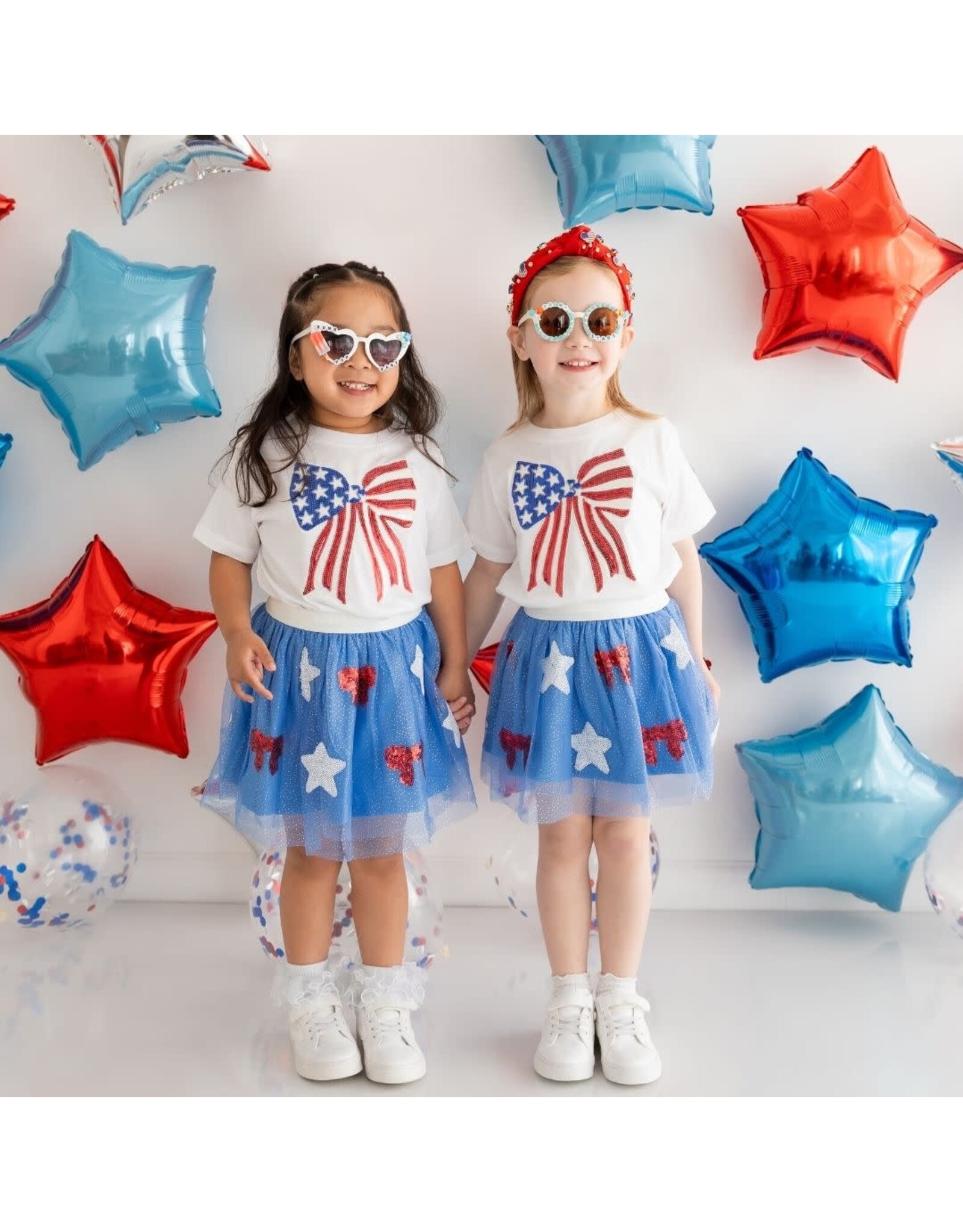 Sweet Wink- Patriotic Sequin Bow Patch S/S Shirt White
