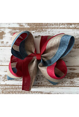 JP- Khaki, Denim & Red Stripe Large Bow