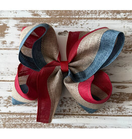 JP- Khaki, Denim & Red Stripe Large Bow
