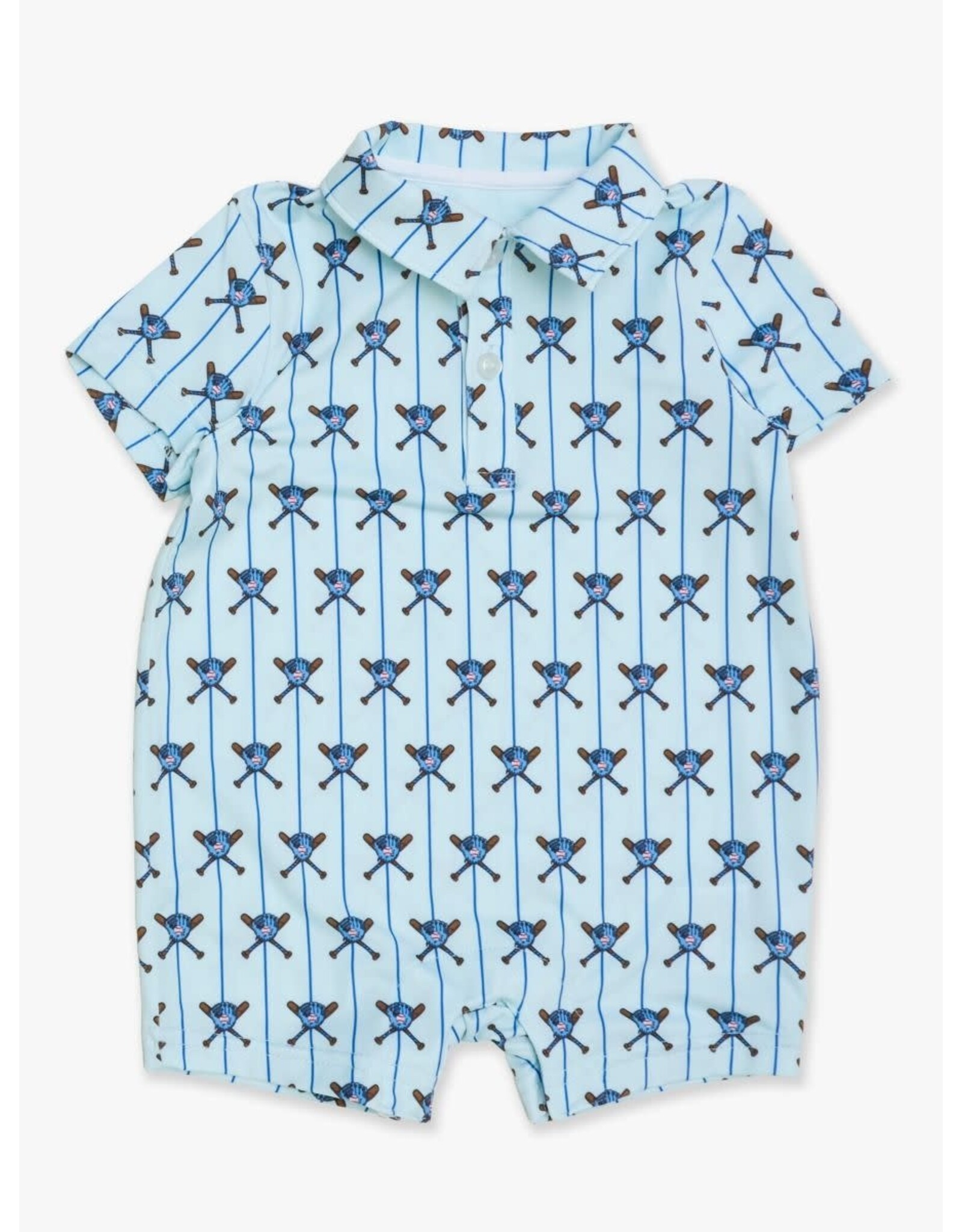 Ruffle Butts Ruffle Butts- Tiny Blue Batter Up Performance Polo Romper