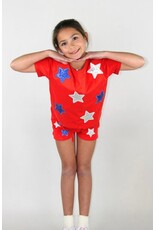 Paper Flowers- White & Blue Sequin Red Shirt