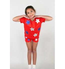 Paper Flowers- White & Blue Sequin Red Shirt
