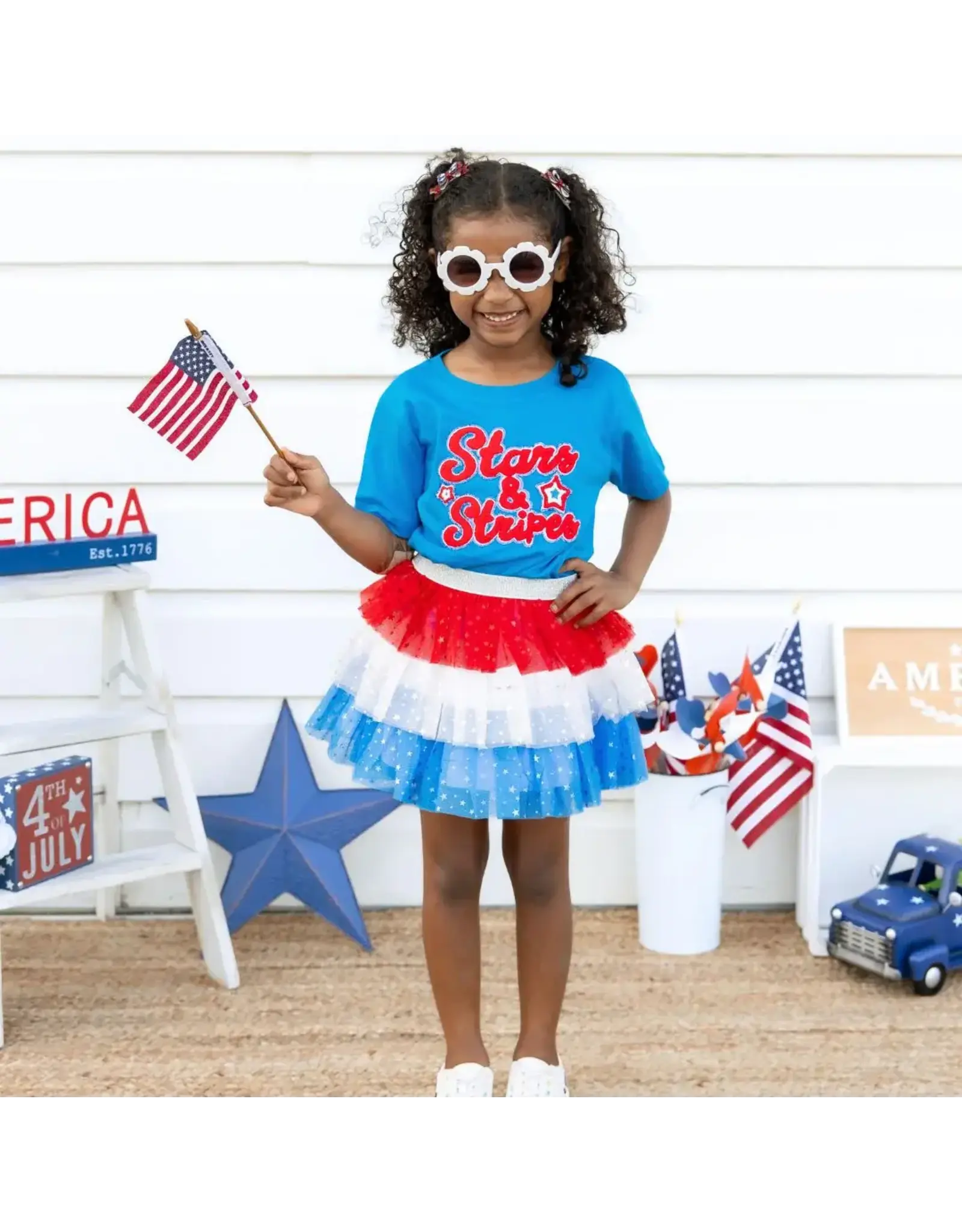 Sweet Wink- Stars & Stripes Patch S/S Blue Shirt