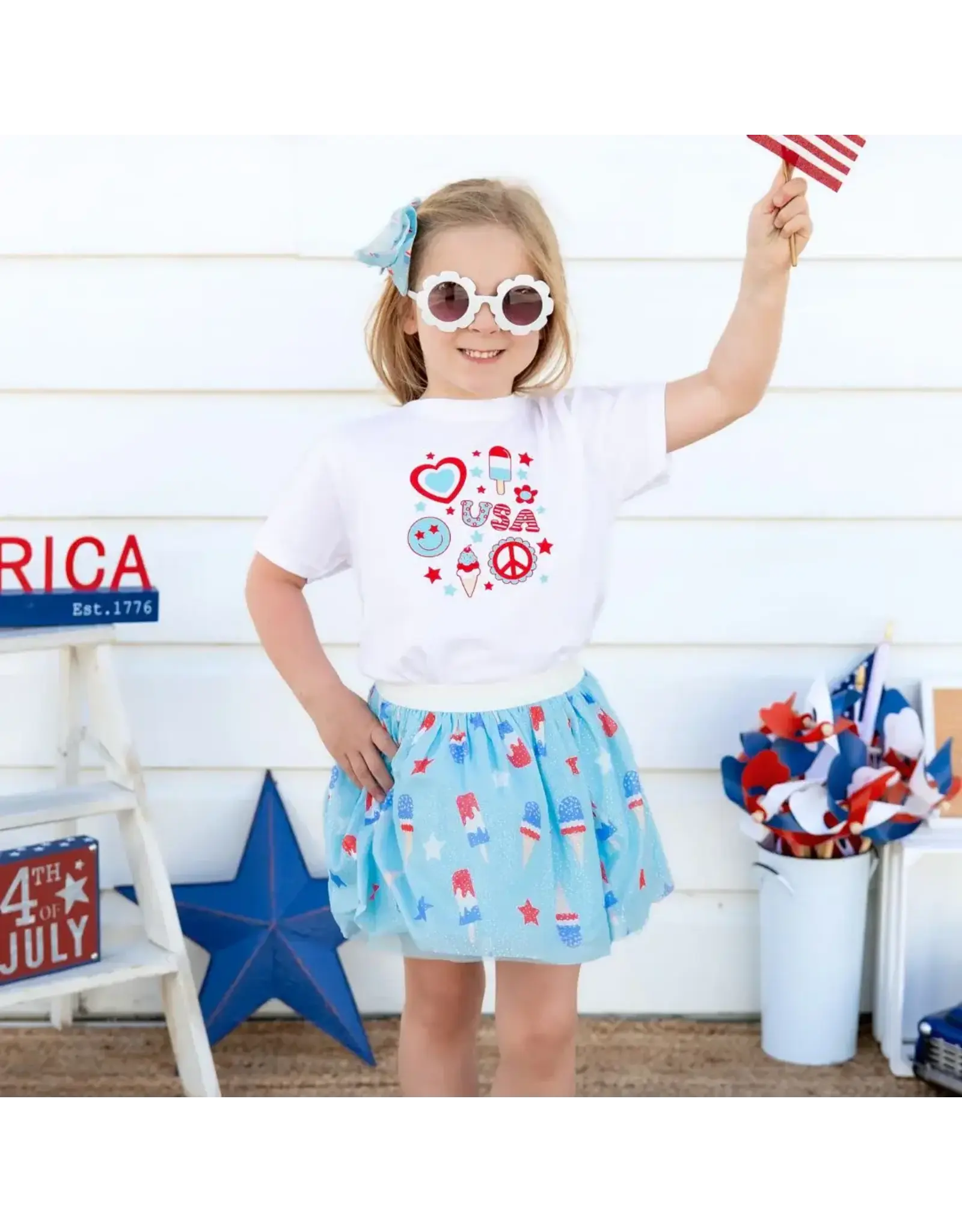 Sweet Wink- 4th of July Doodle S/S White TShirt