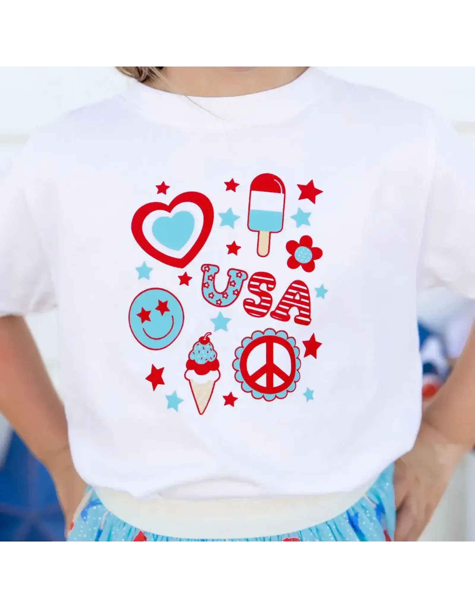 Sweet Wink- 4th of July Doodle S/S White TShirt