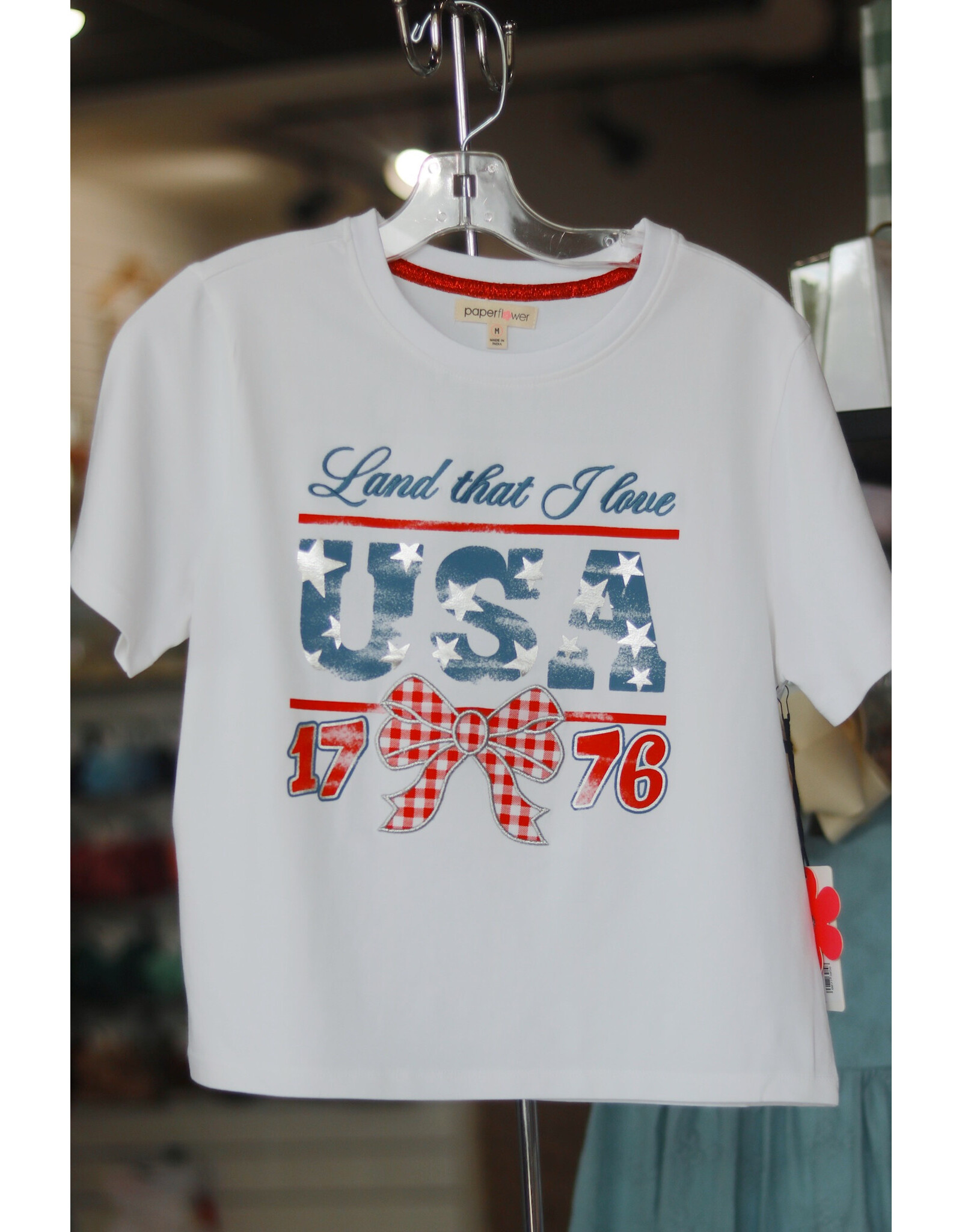 Paper Flower- USA Gingham Bow Patch Graphic Tee