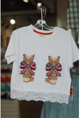 Paper Flower- Americana Bow Patch Lace Hem Graphic Tee