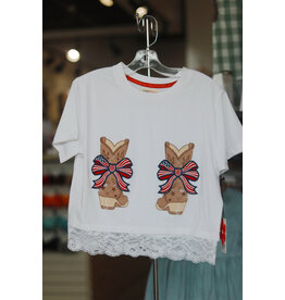Paper Flower- Americana Bow Patch Lace Hem Graphic Tee