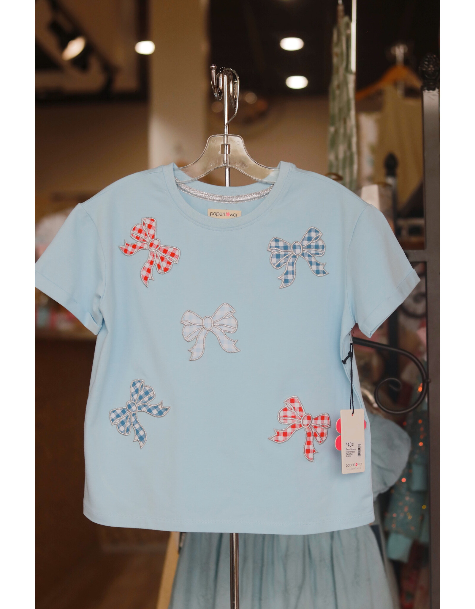 Paper Flower- Gingham Bow Patch Tee