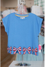 Paper Flower- Dazzling Blue Bow Patch Hem Dolman Top