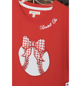 Paper Flowers- Bow Baseball Sis Dolman Red Top