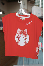 Paper Flowers- Bow Baseball Sis Dolman Red Top