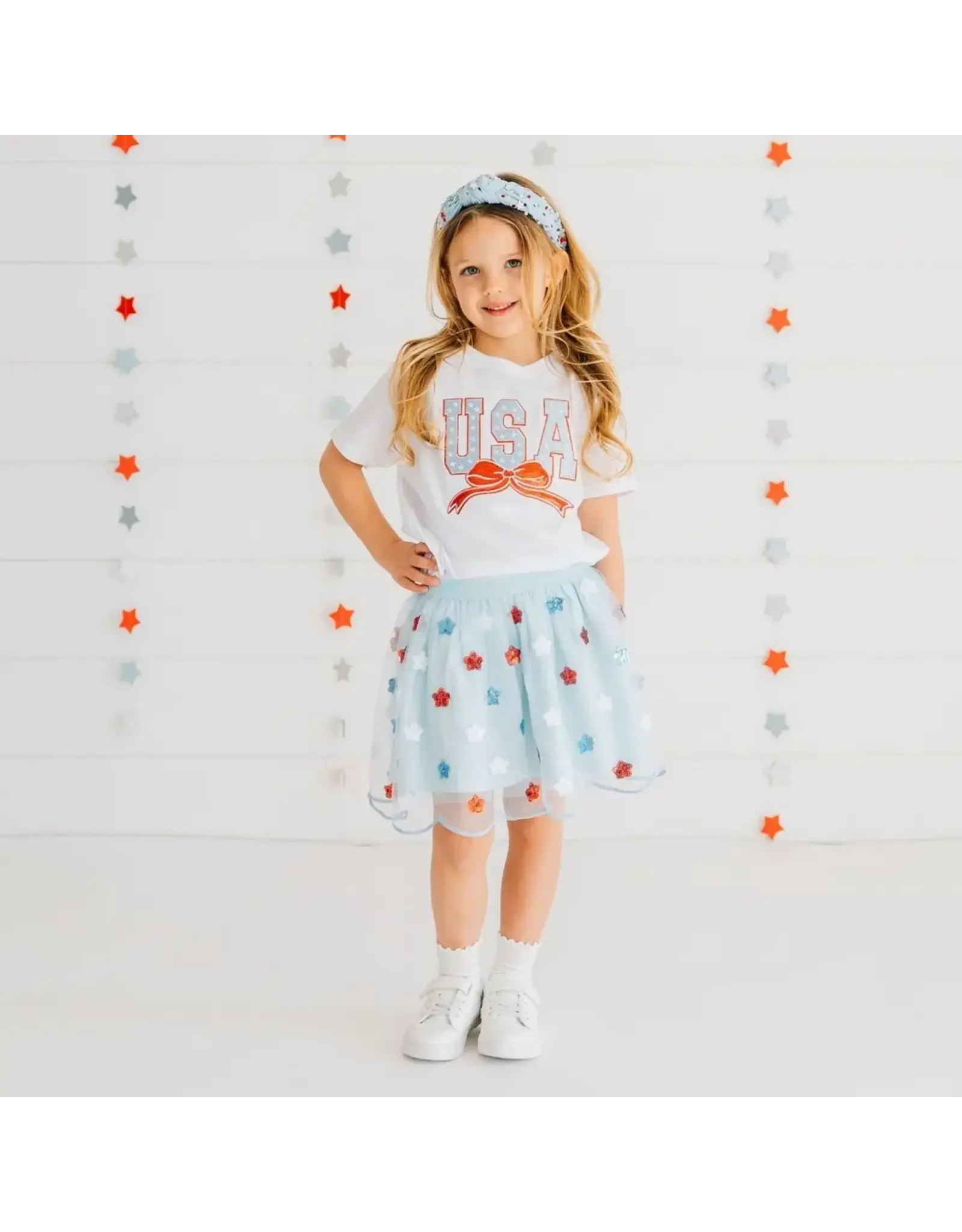 Sweet Wink Sweet Wink- USA Stars & Bow Patch S/S Shirt