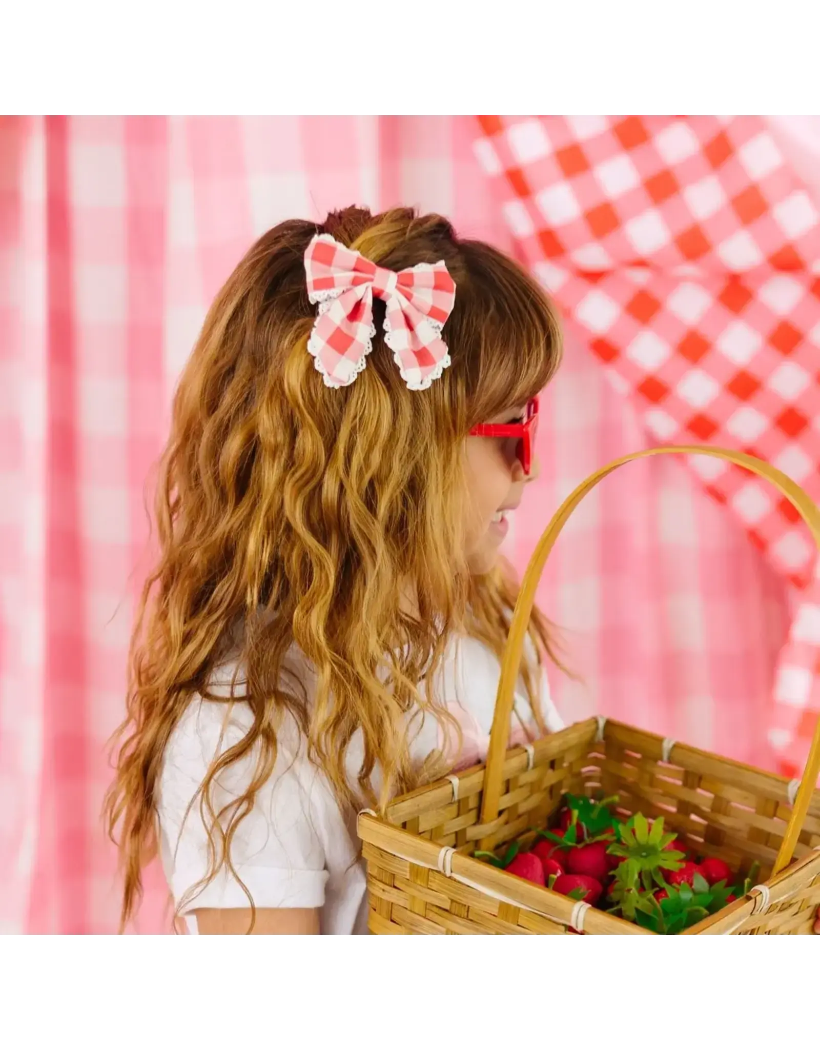 Sweet Wink- Red Gingham Bow Clip