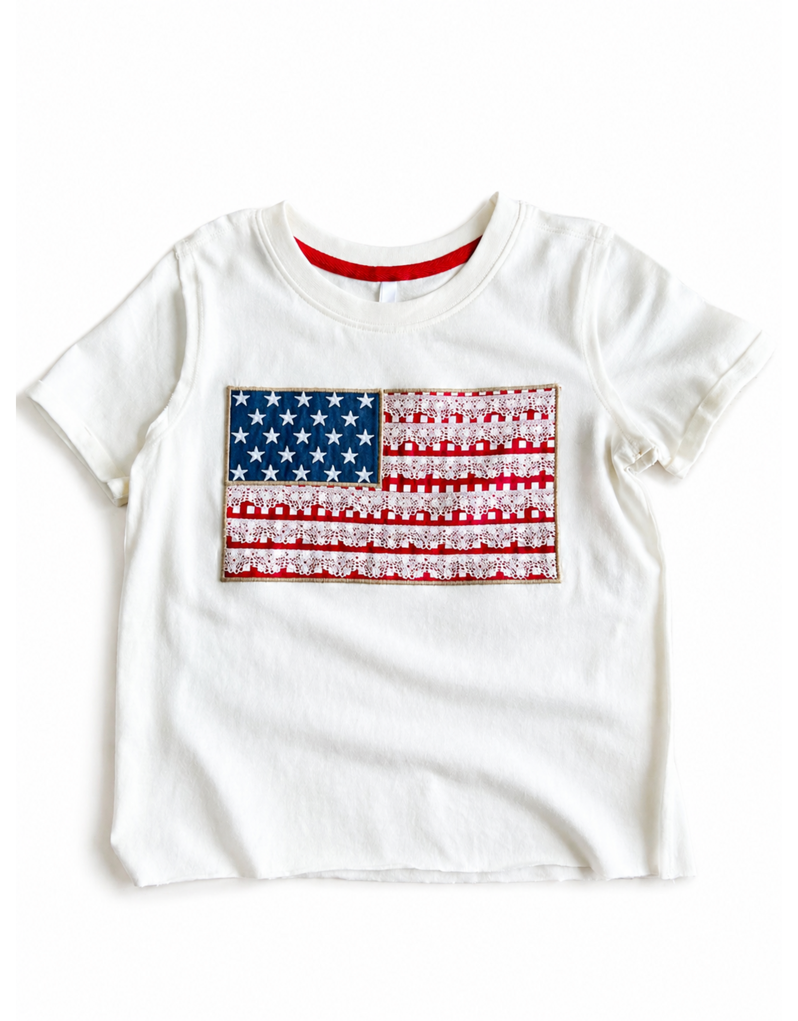 Sweet Soul- USA Flag Eyelet Trim Shirt