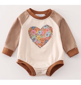 Brown Heart Floral Sweater Bubble