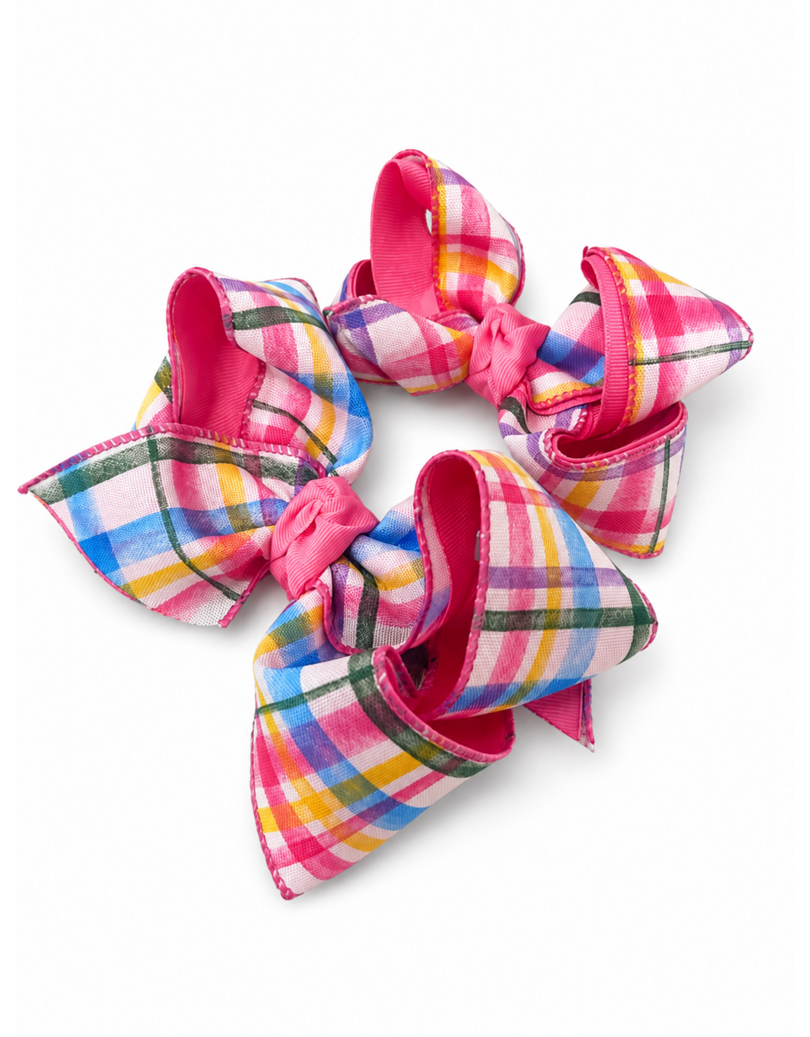 Beyond Creations Beyond Creations- Hot Pink Spring Plaid Layered Bow
