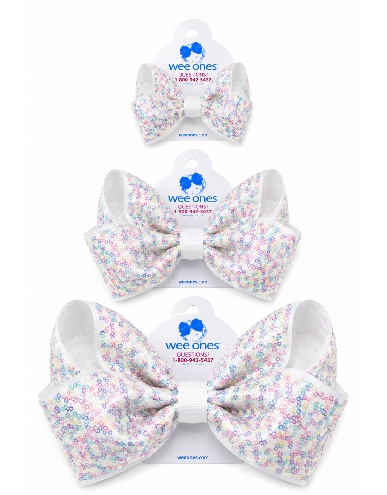 Wee Ones- Confetti Sequin Grosgrain Underlay Bow: White