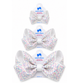 Wee Ones- Confetti Sequin Grosgrain Underlay Bow: White