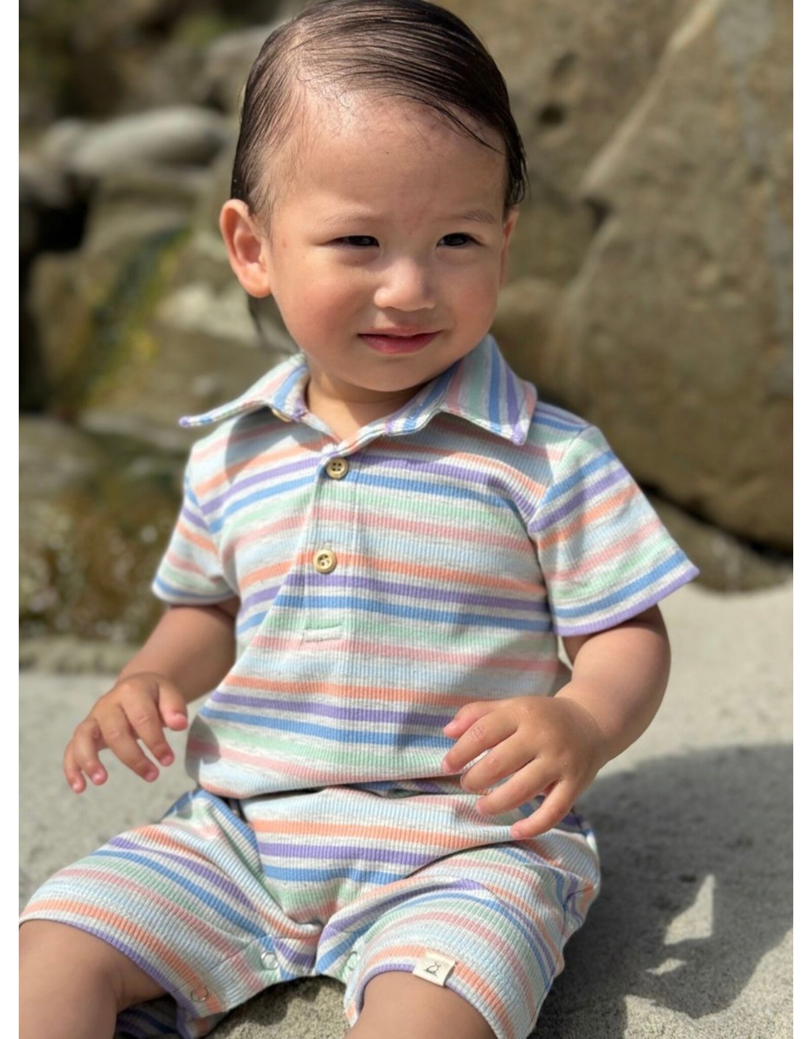 Me & Henry Me & Henry- Peach Multi Stripe Drift Romper