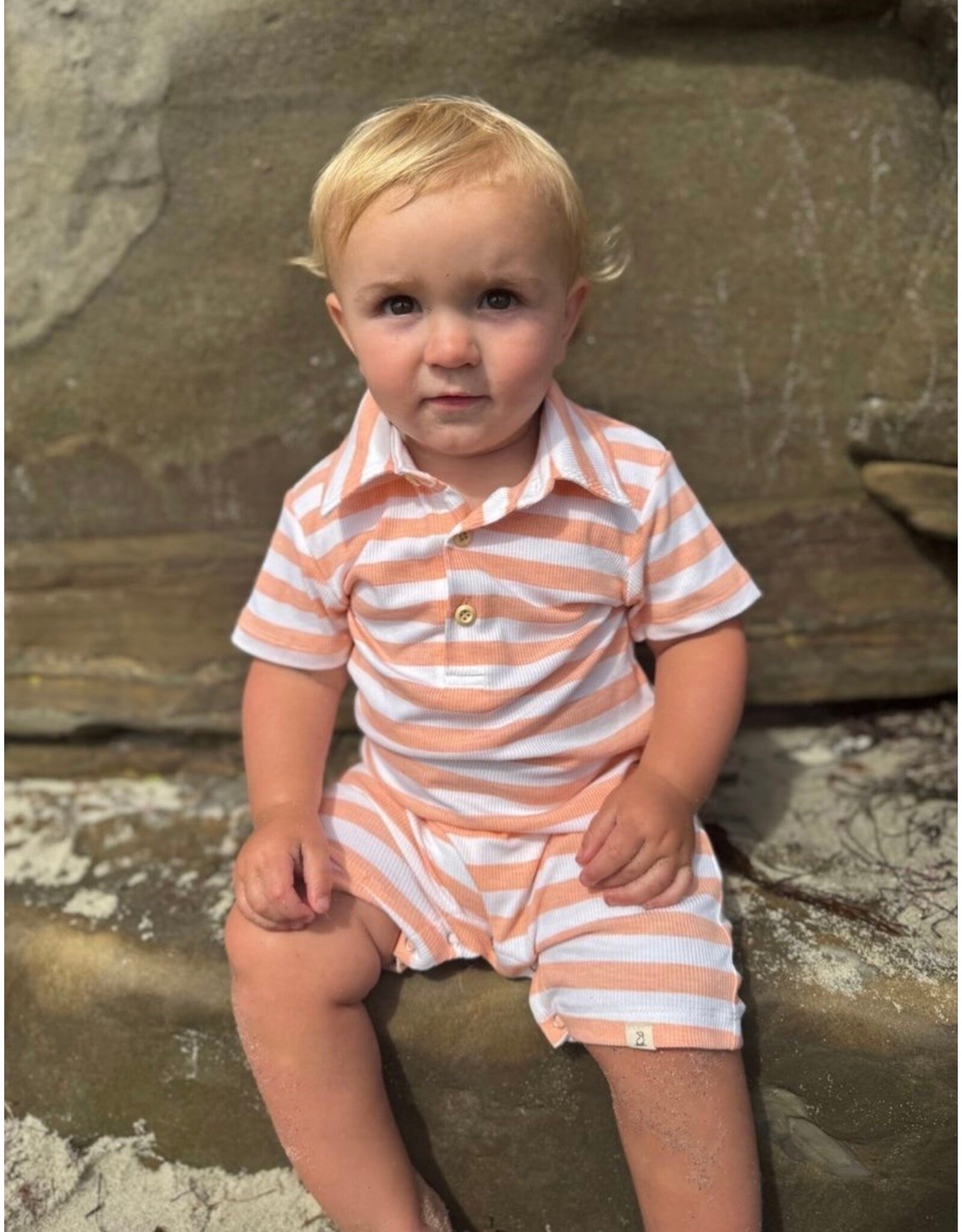Me & Henry Me & Henry- Peach/White Stripe Drift Romper