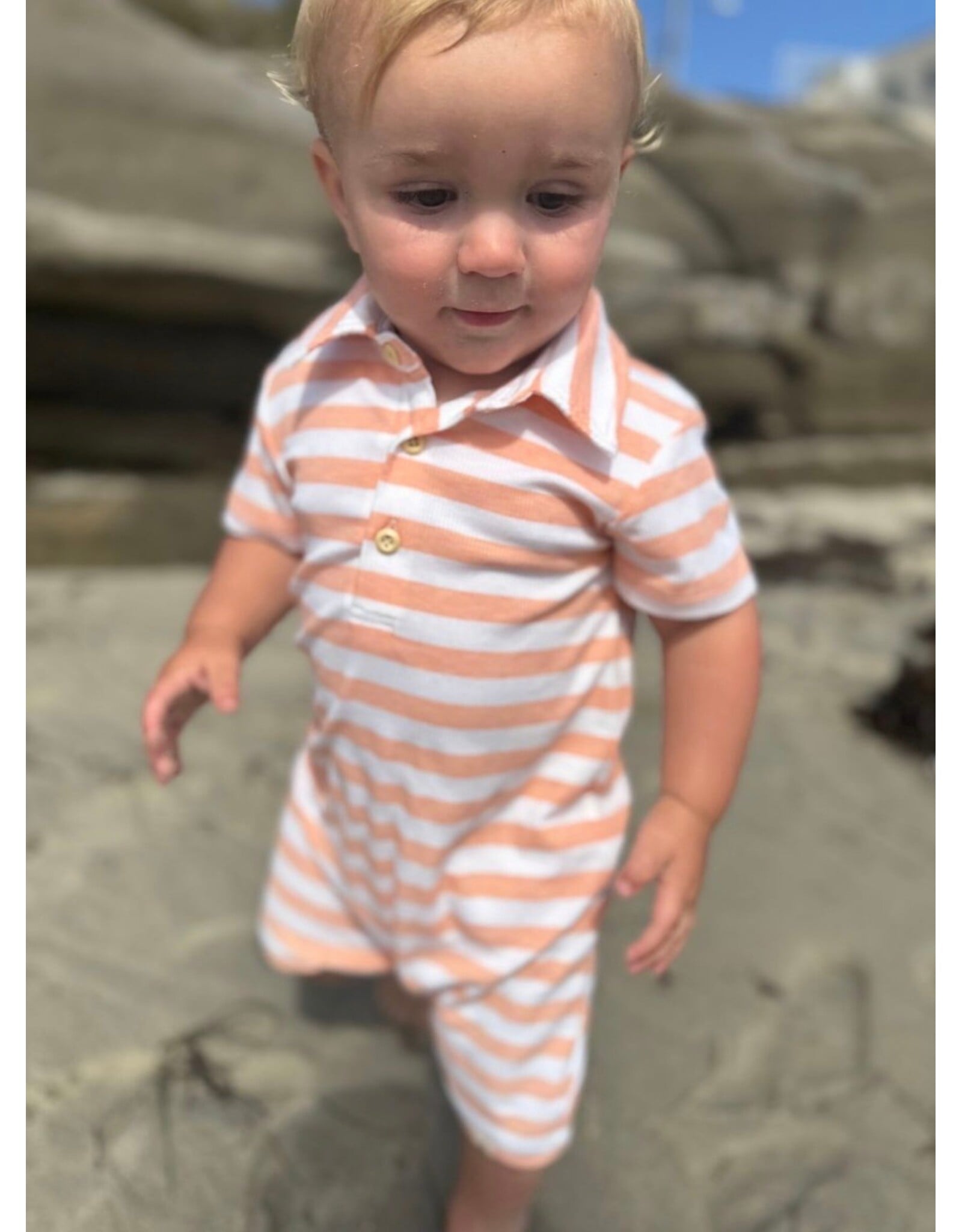 Me & Henry Me & Henry- Peach/White Stripe Drift Romper
