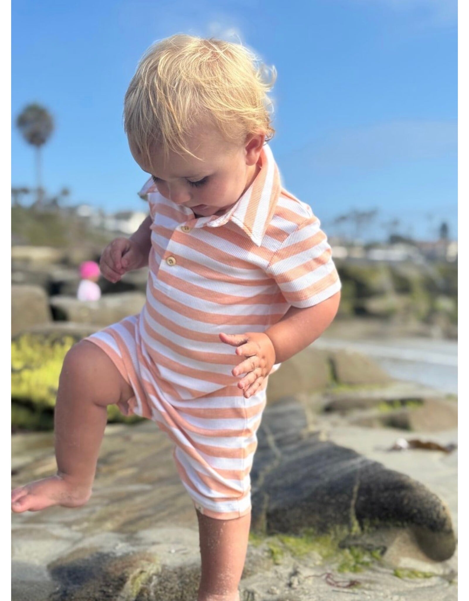 Me & Henry Me & Henry- Peach/White Stripe Drift Romper