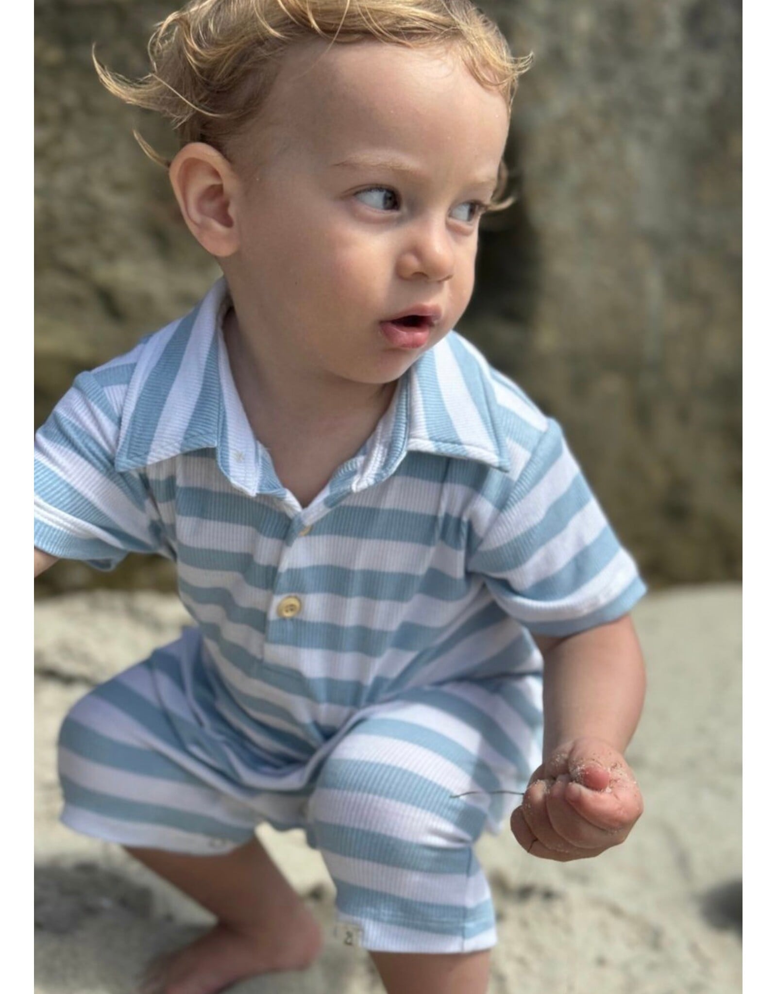 Me & Henry Me & Henry- Pale Chambray/White Stripe Drift Romper