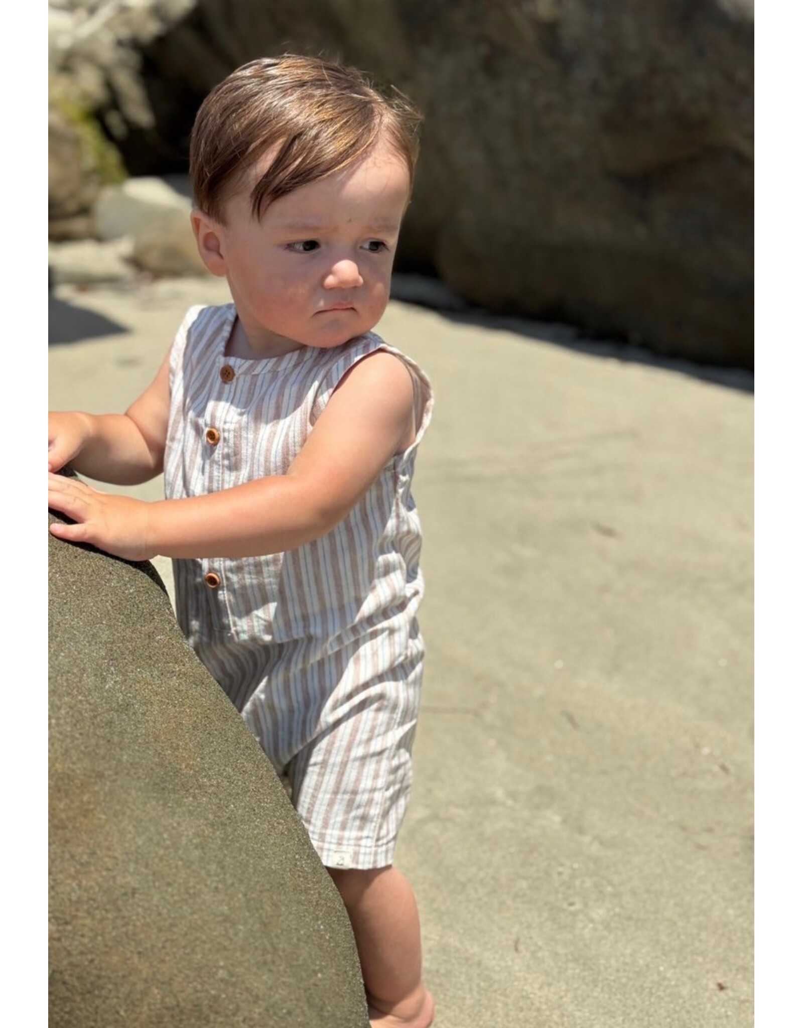 Me & Henry Me & Henry- Cabin Stripe Beige Playsuit