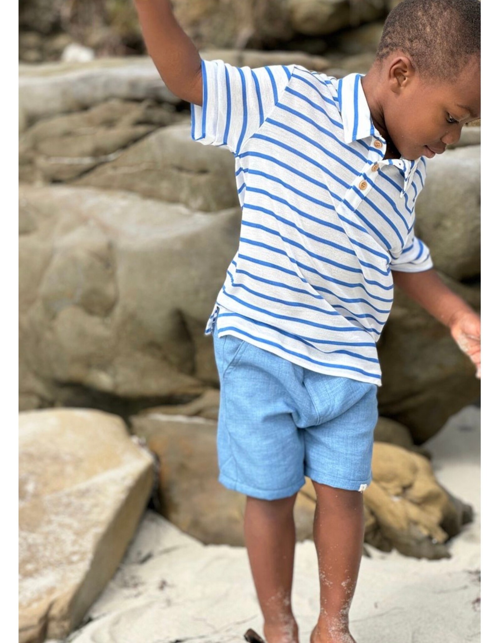 Me & Henry Me & Henry- Starboard Printed Royal Stripe Polo