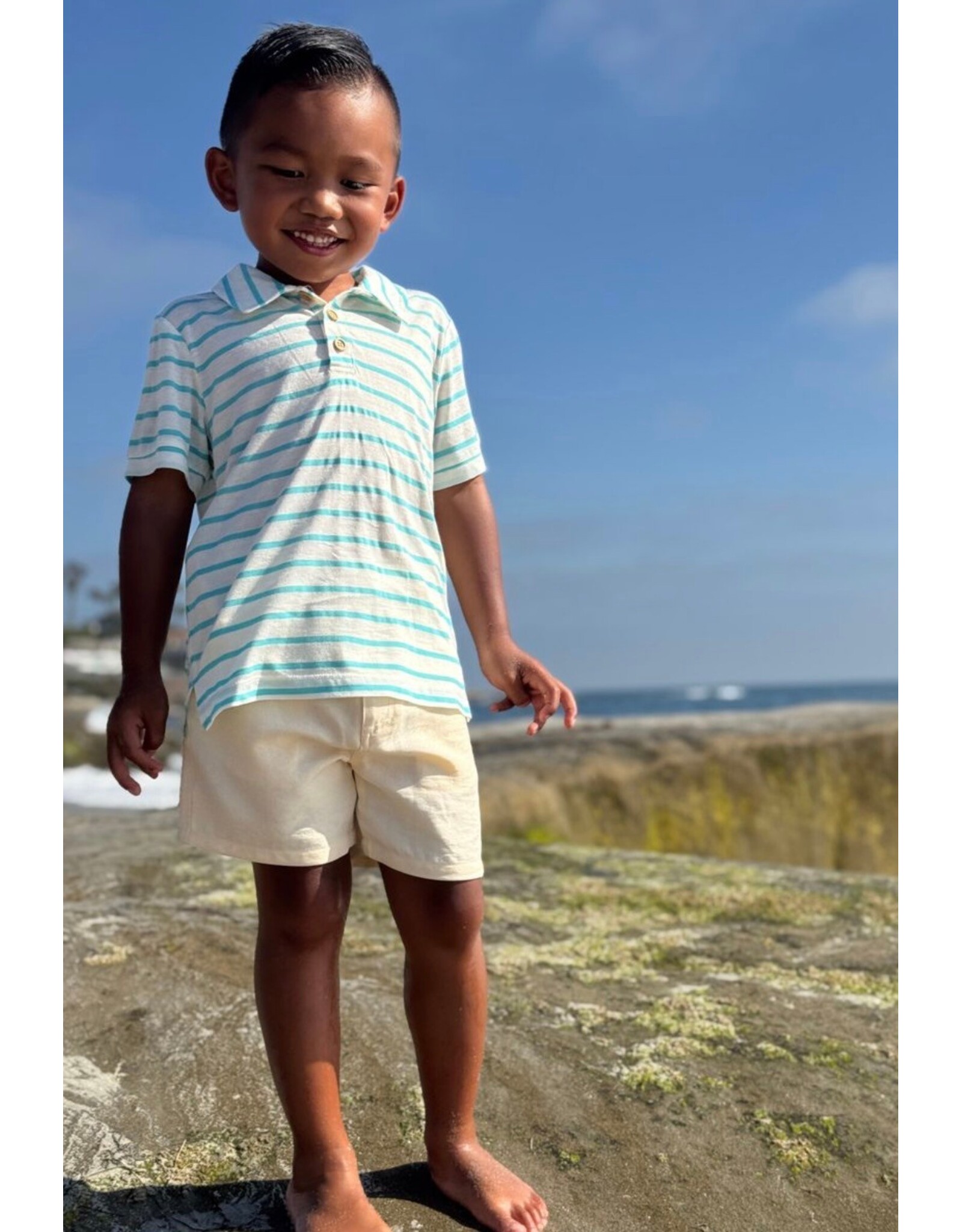 Me & Henry Me & Henry- Starboard Printed Turquoise Stripe Polo