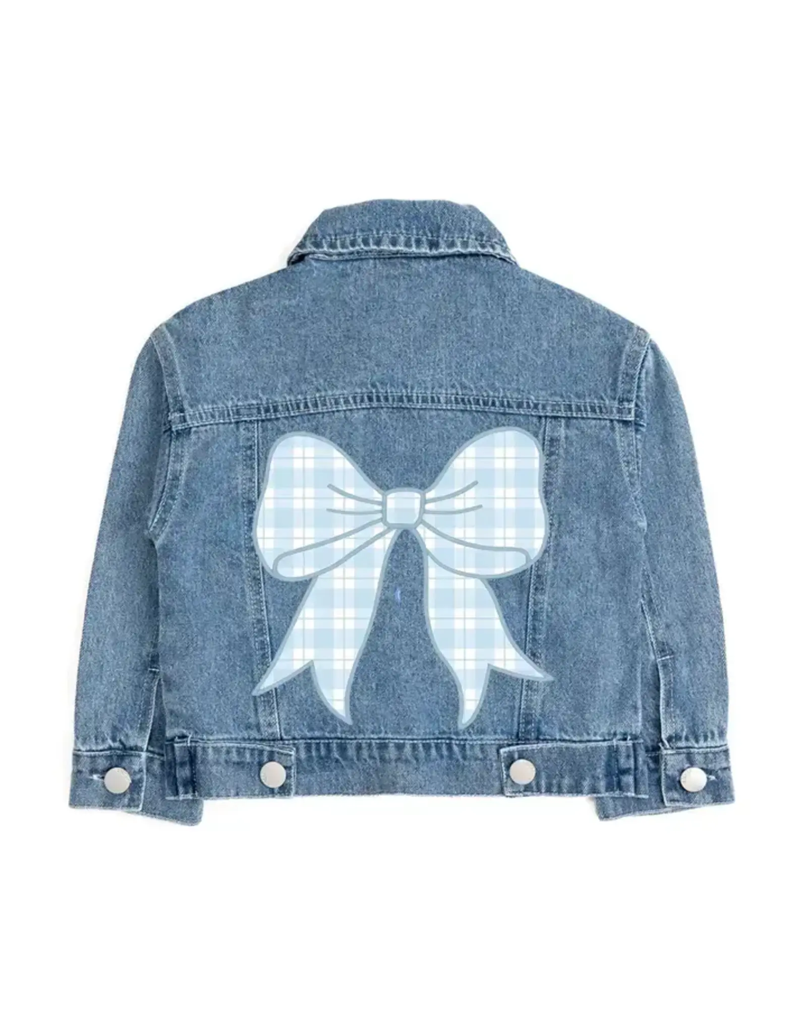 Sweet Wink Sweet Wink- Blue Plaid Bow Patch Denim Jacket
