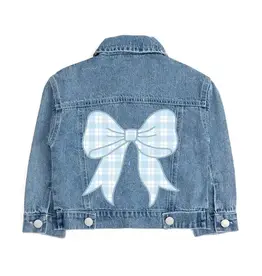Sweet Wink Sweet Wink- Blue Plaid Bow Patch Denim Jacket