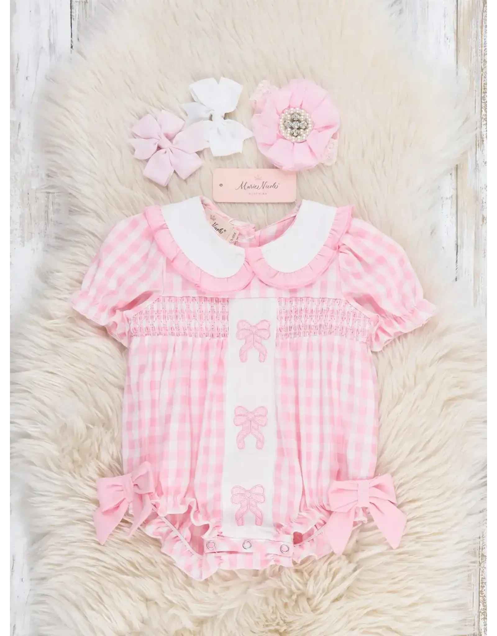 Pretty Bows Gingham Embroidered Romper